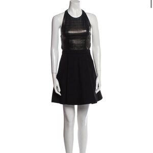 Alice + Olivia Black Fit & Flare Mini Dress Croc-Embossed Lamb Leather, Size 4